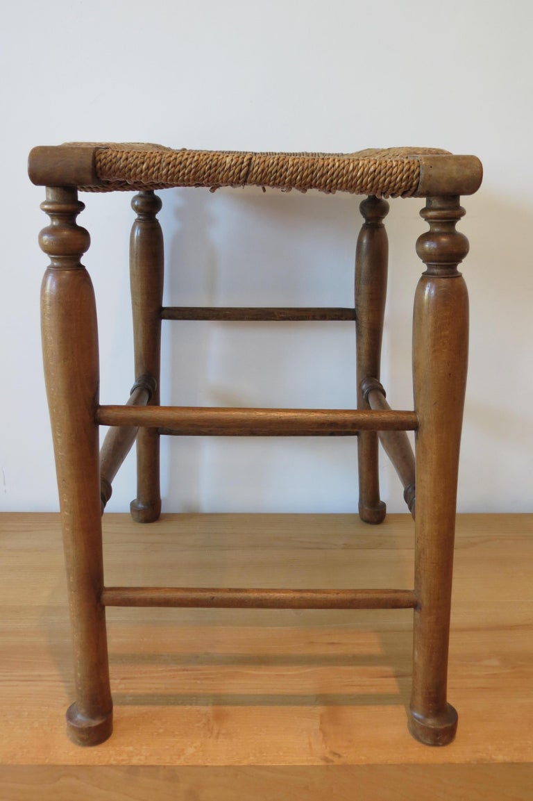 Country Wooden Stool with Woven Seat, 1900s For Sale at 1stDibs