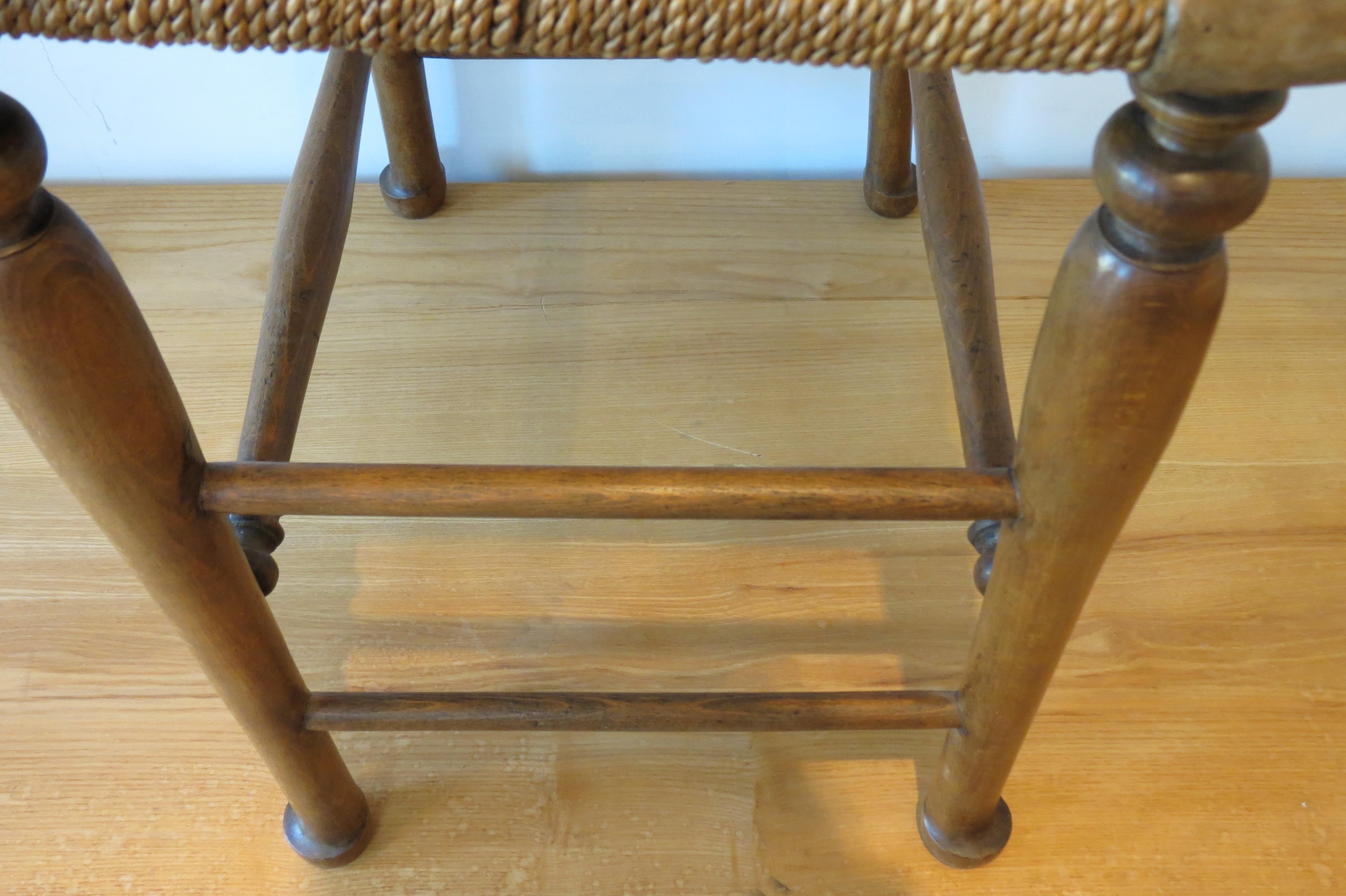 Country Wooden Stool with Woven Seat, 1900s 5