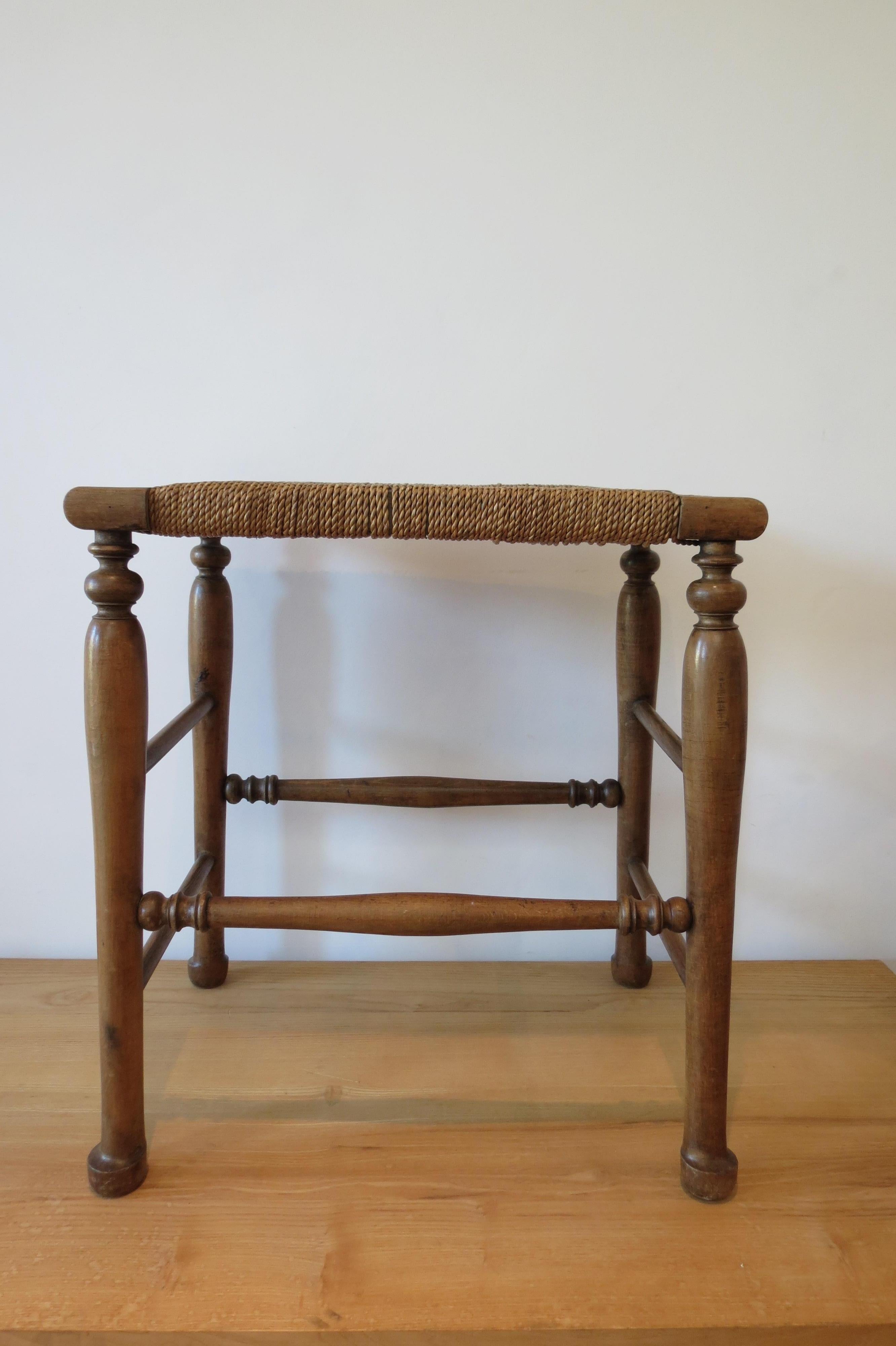 Country wooden stool, 1900s
A lovely country stool with turned legs and pad feet from the early 1900s. Made from solid Birch with woven cord seat. In good condition, with minimal wear to the seat.
Measures: 51cm W x 36cm D x 55cm tall. 


