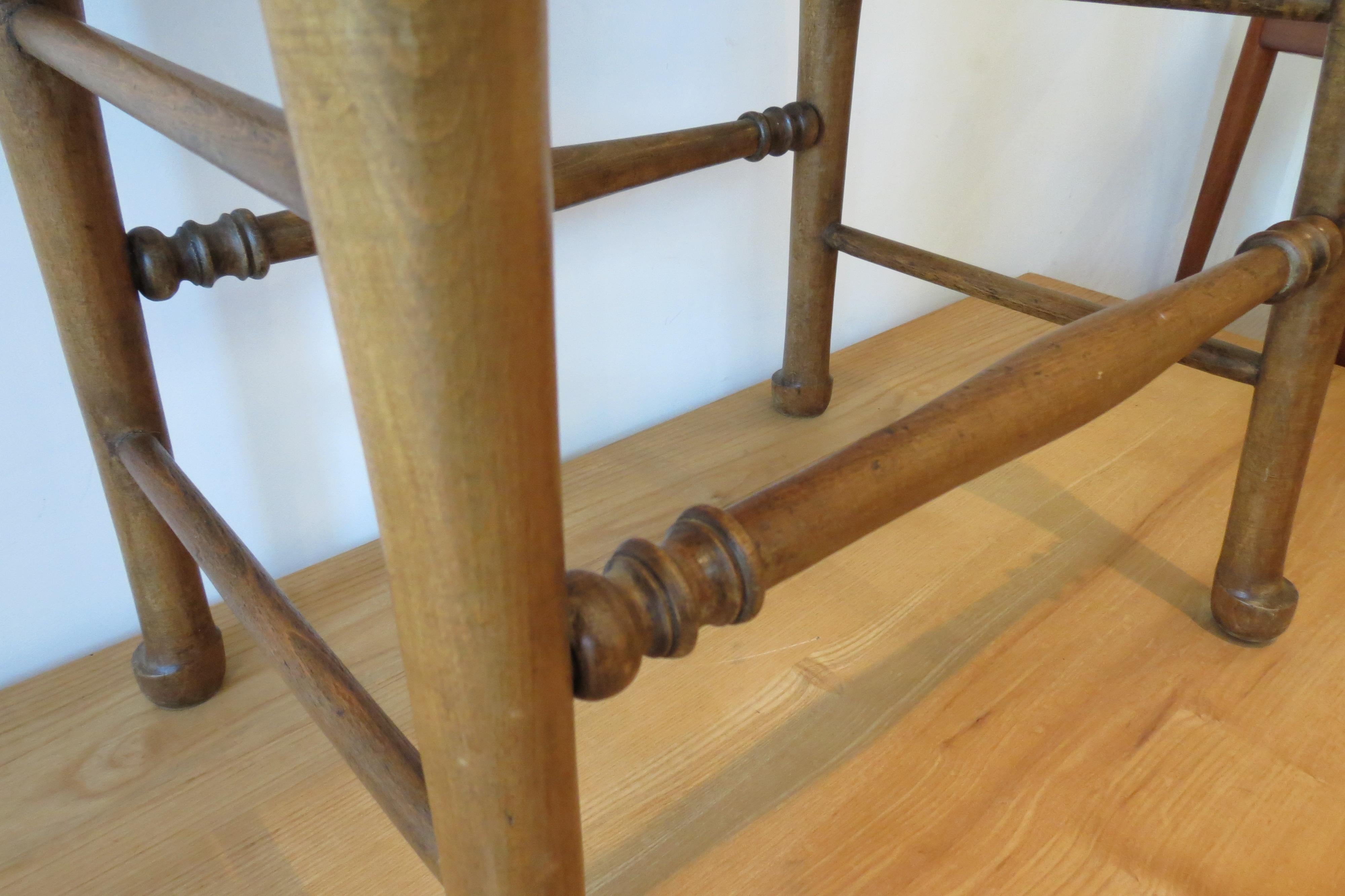 English Country Wooden Stool with Woven Seat, 1900s