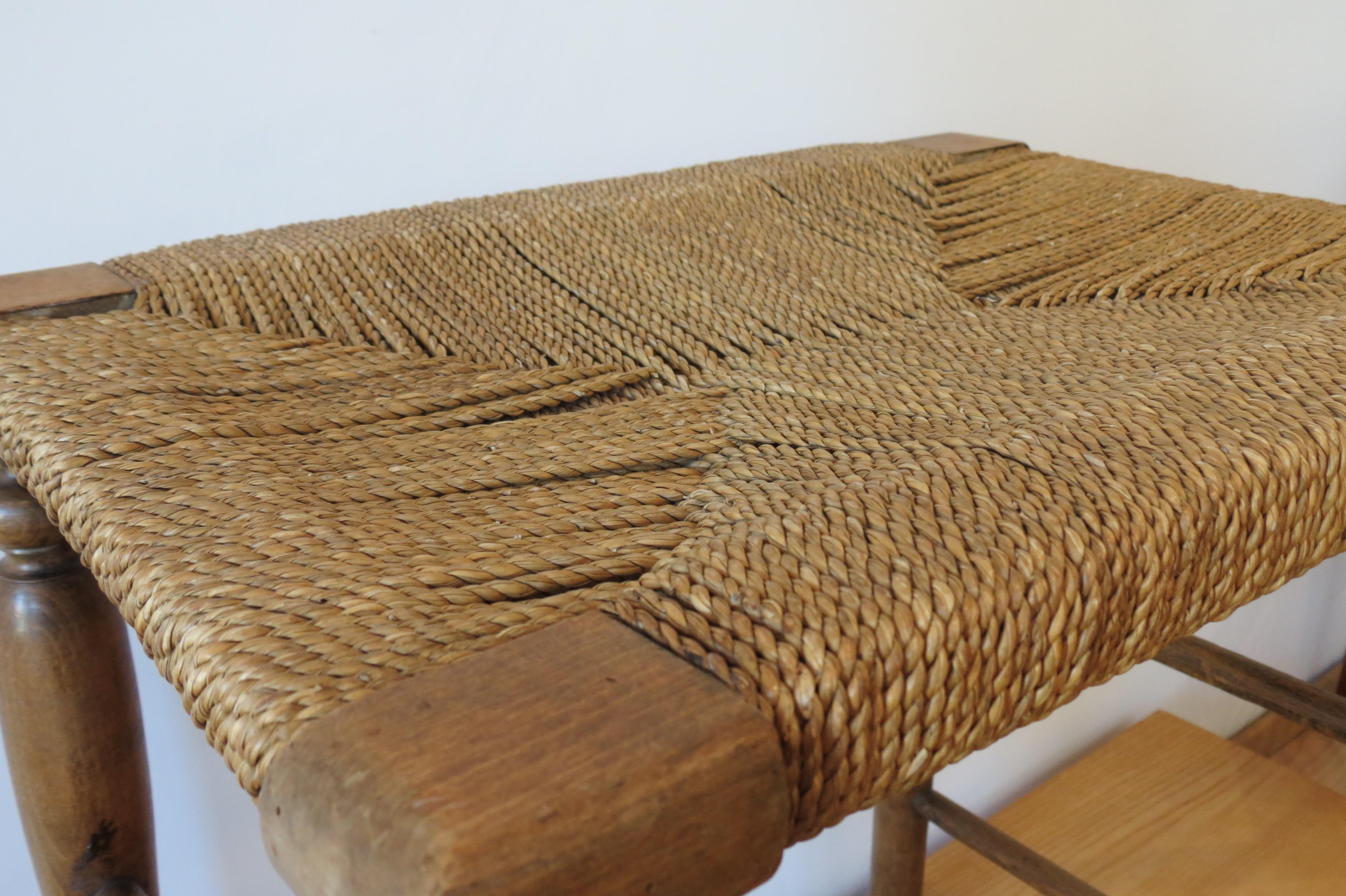 Birch Country Wooden Stool with Woven Seat, 1900s
