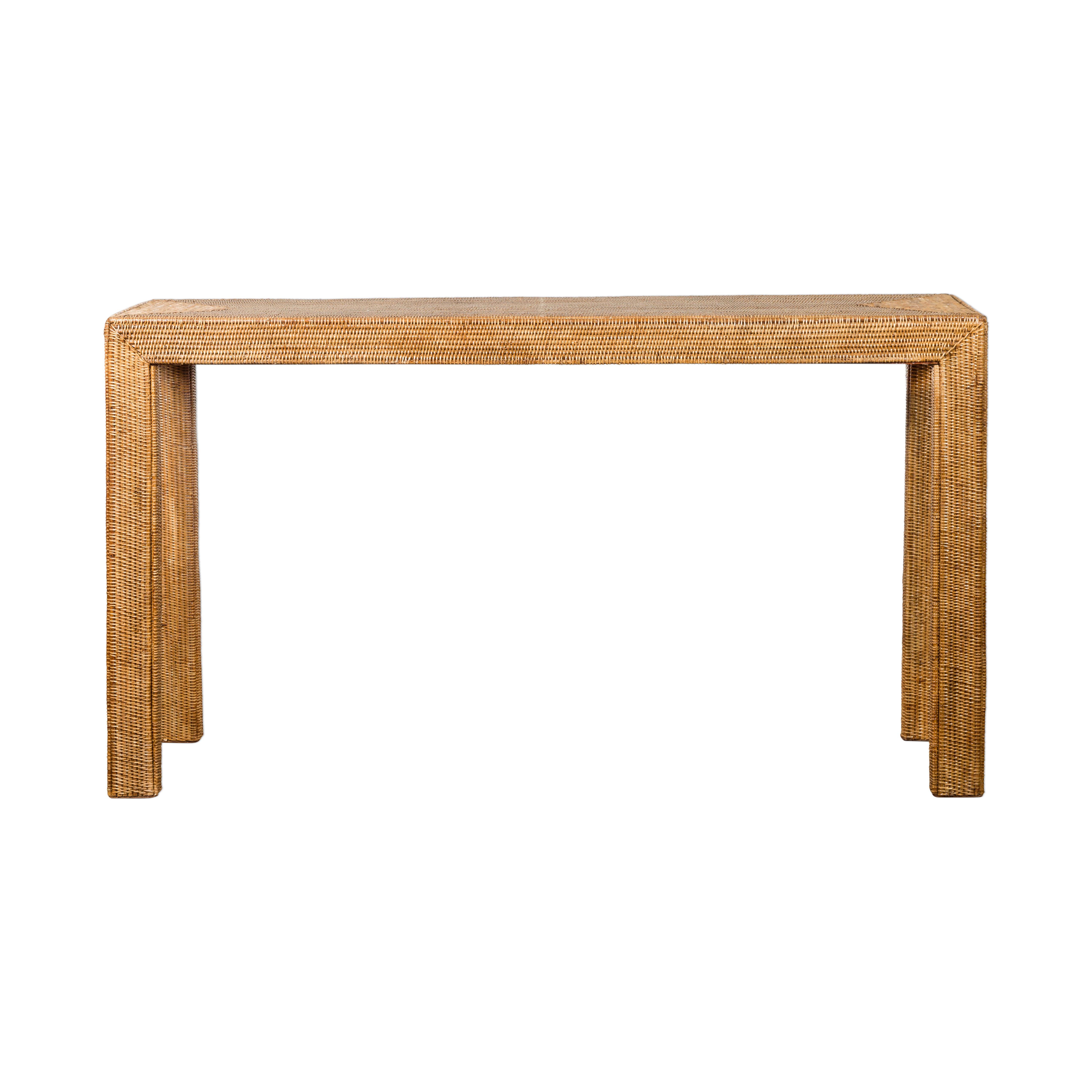 Rectangular Vintage Woven Rattan Console Table For Sale 8