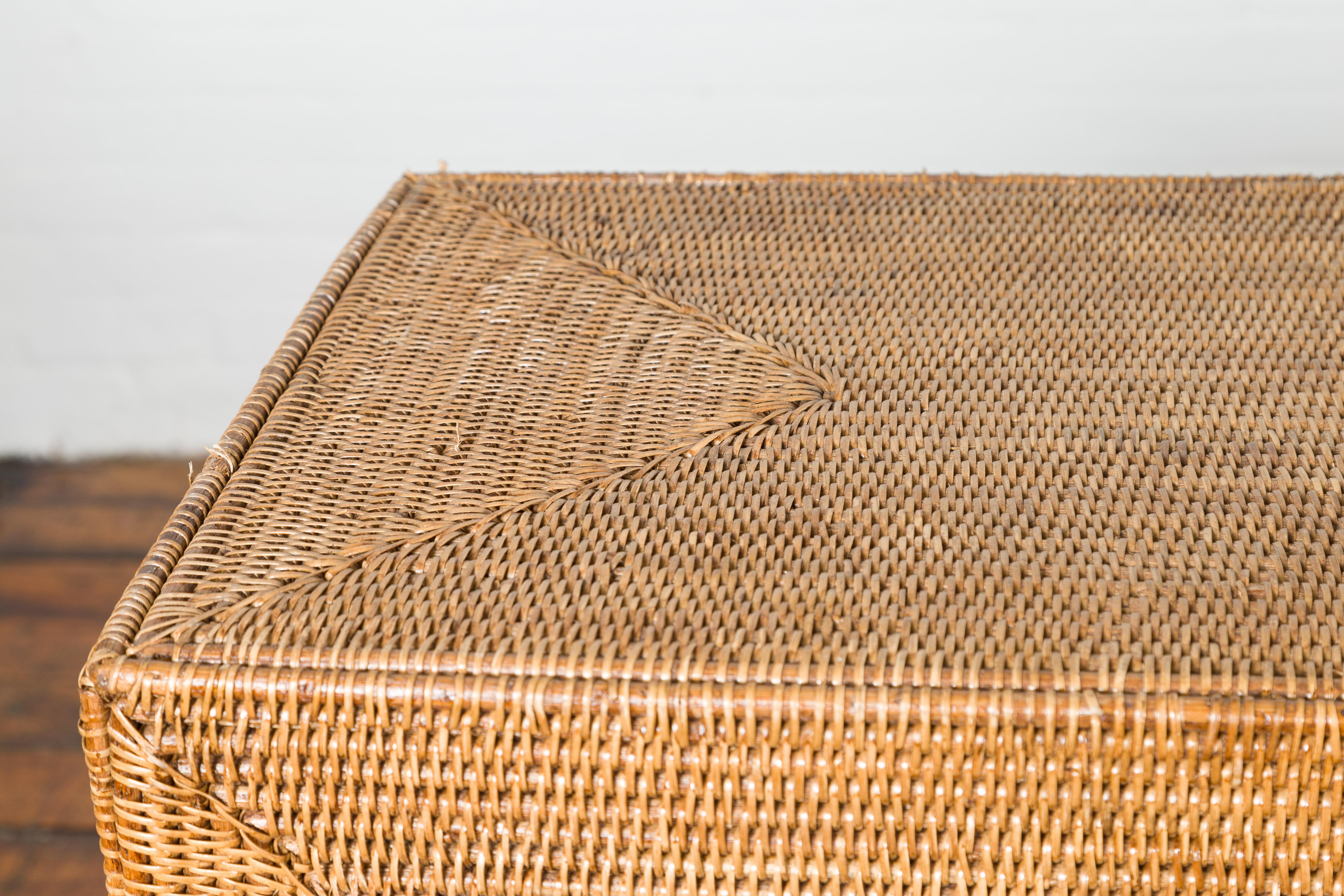 20th Century Rectangular Vintage Woven Rattan Console Table For Sale