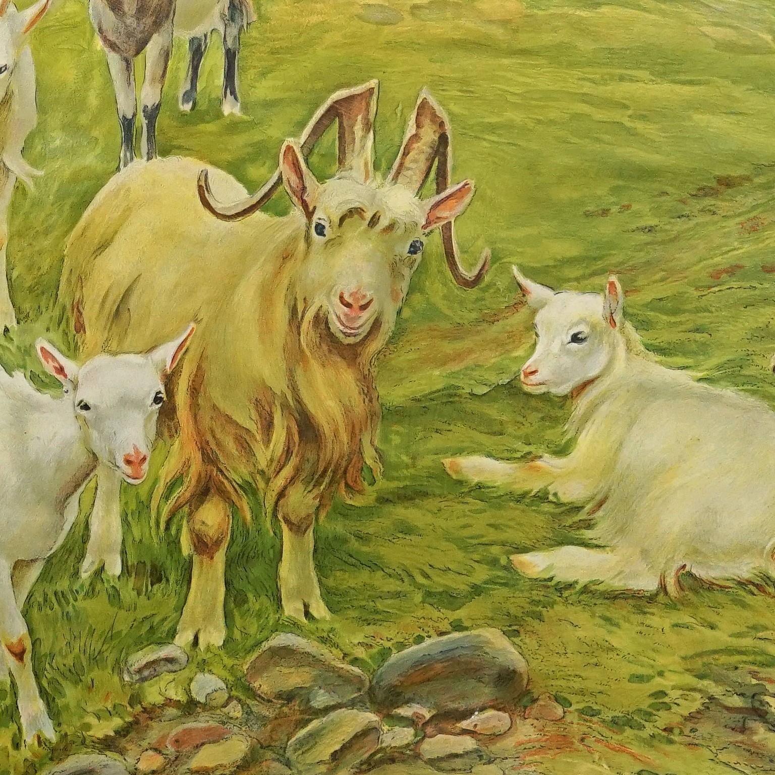 Rollbare Vintage-Wandtafel „Goats on the Mountain Pasture“ von Countrycore (Ende des 20. Jahrhunderts) im Angebot