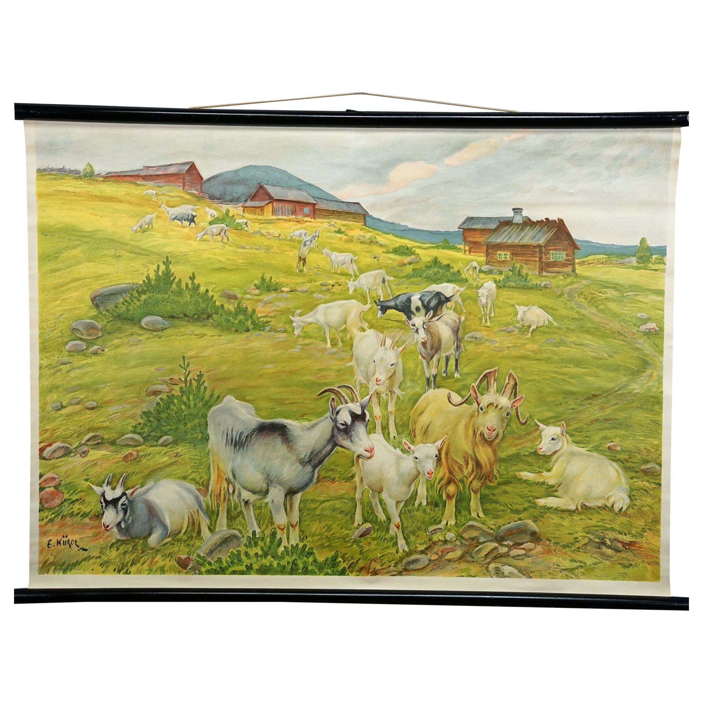 Countrycore Mural Vintage Gráfico de pared enrollable Cabras en el prado de la montaña
