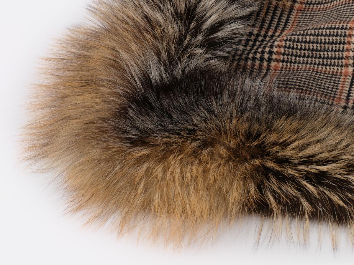 Hand-Crafted Countryman Wool Cashmere Fox Fur Throw Luxury Blanket Plaid by Muchi Decor For Sale