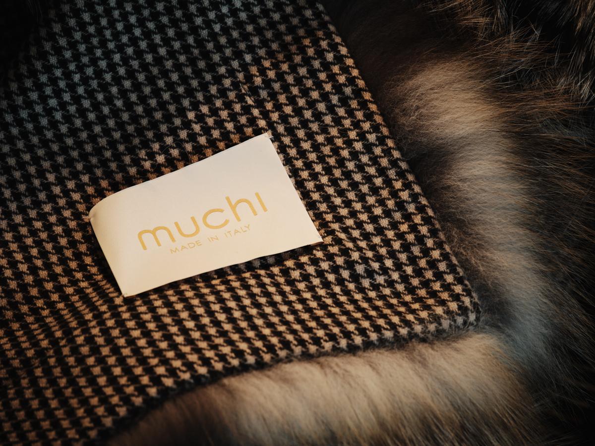 Other Countryman Wool Cashmere Fox Fur Throw Luxury Blanket Plaid by Muchi Decor For Sale