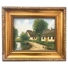 Ferme en été - début du 20e siècle, peinture à l'huile signée du Danemark