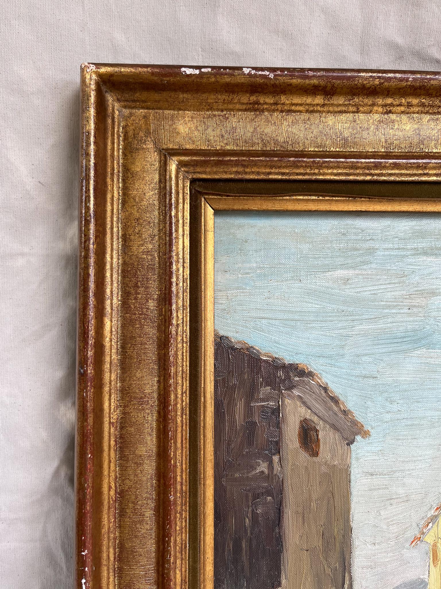 Français Huile sur toile d'un village de campagne, France, XIXe siècle en vente