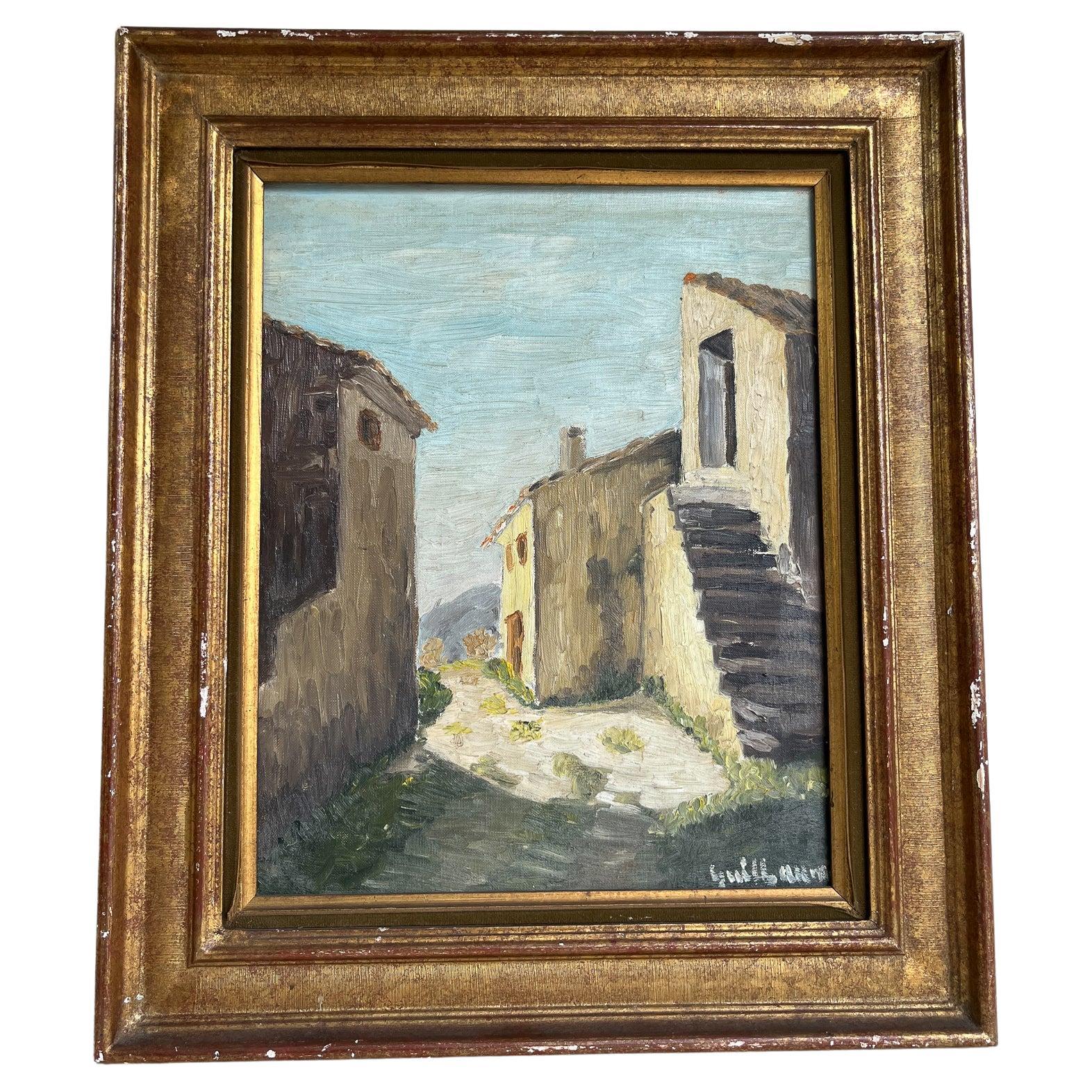 Countryside village oil on canvas France 19th century For Sale