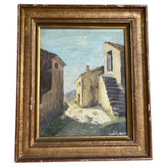Antique Countryside village oil on canvas France 19th century