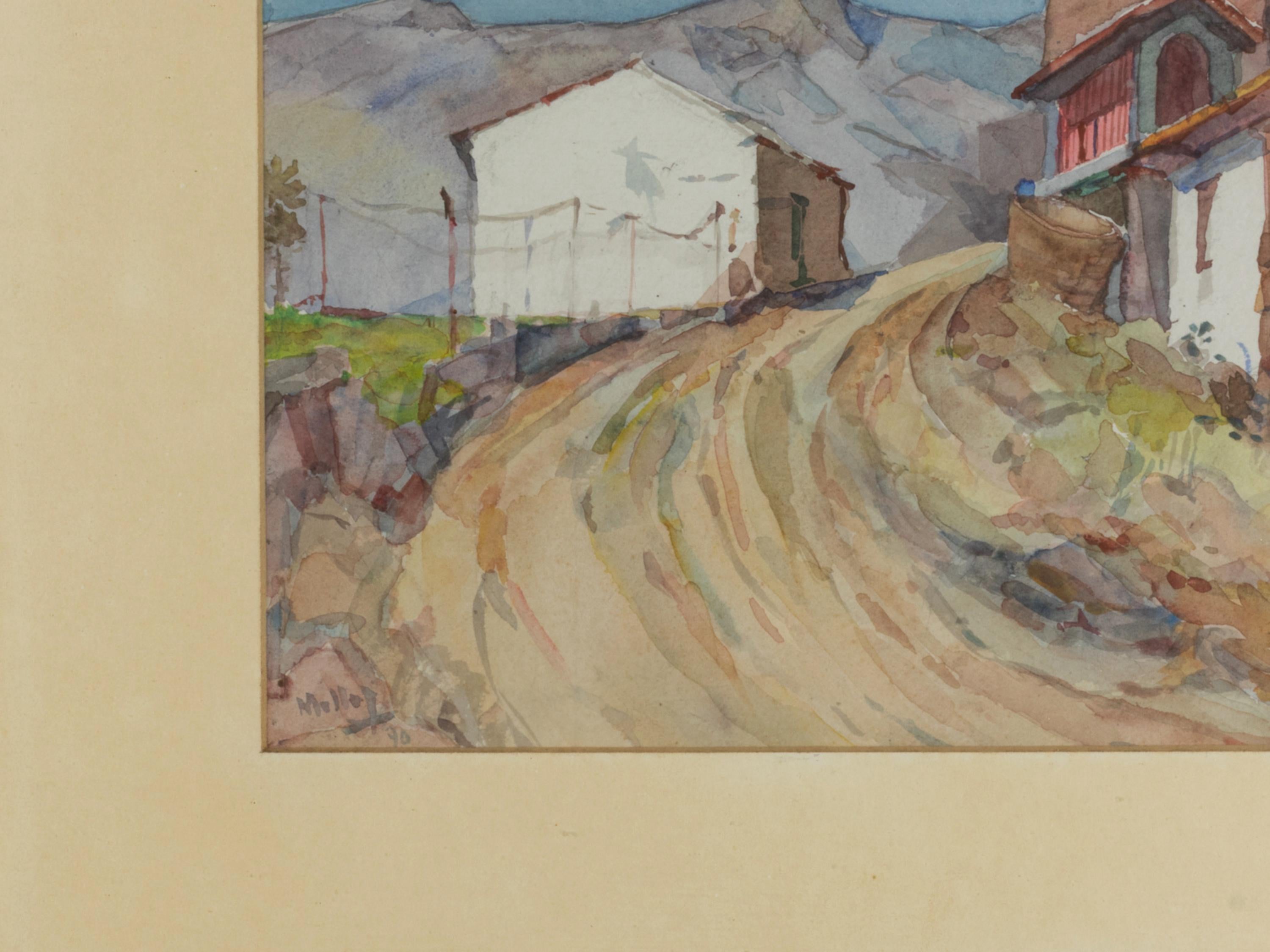 Countryside Watercolor Painting By Mello Jr, 1970 In Good Condition For Sale In Lisbon, PT