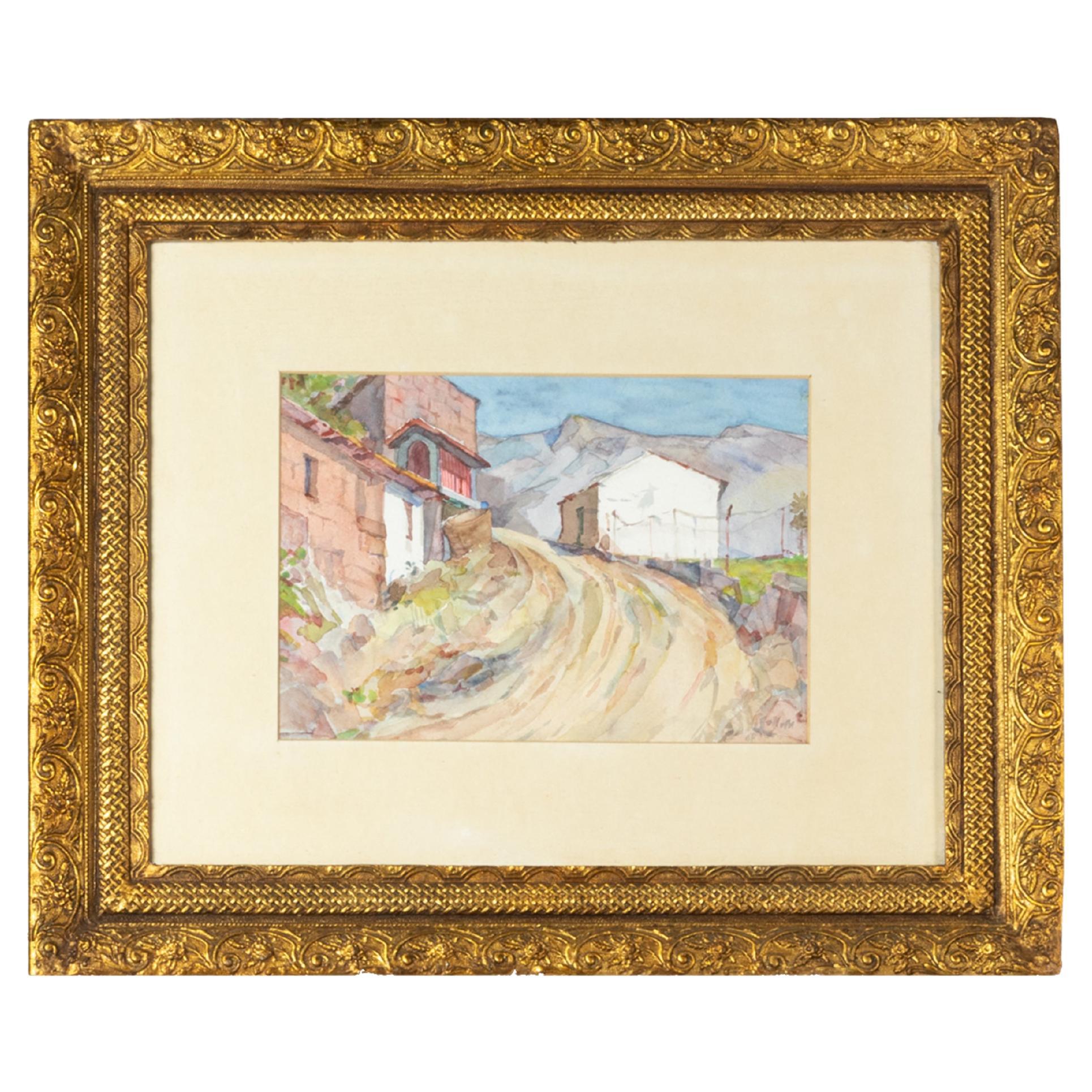 Countryside Watercolor Painting By Mello Jr, 1970 For Sale