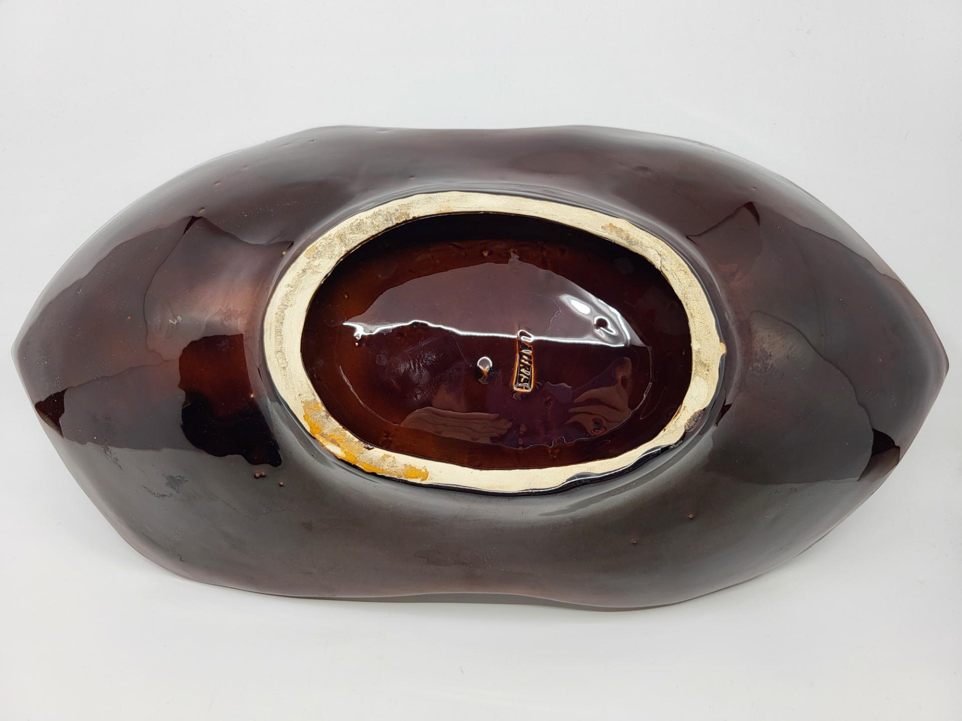 Coupe sculpturale Vallauris en céramique Marron Bleue France Côte-d'Azur 1960/70 For Sale 3