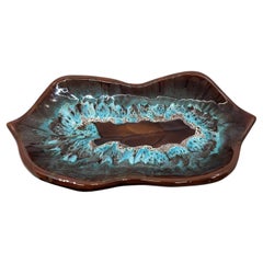 Coupe sculpturale Vallauris en céramique Marron Bleue France Côte-d'Azur 1960/70