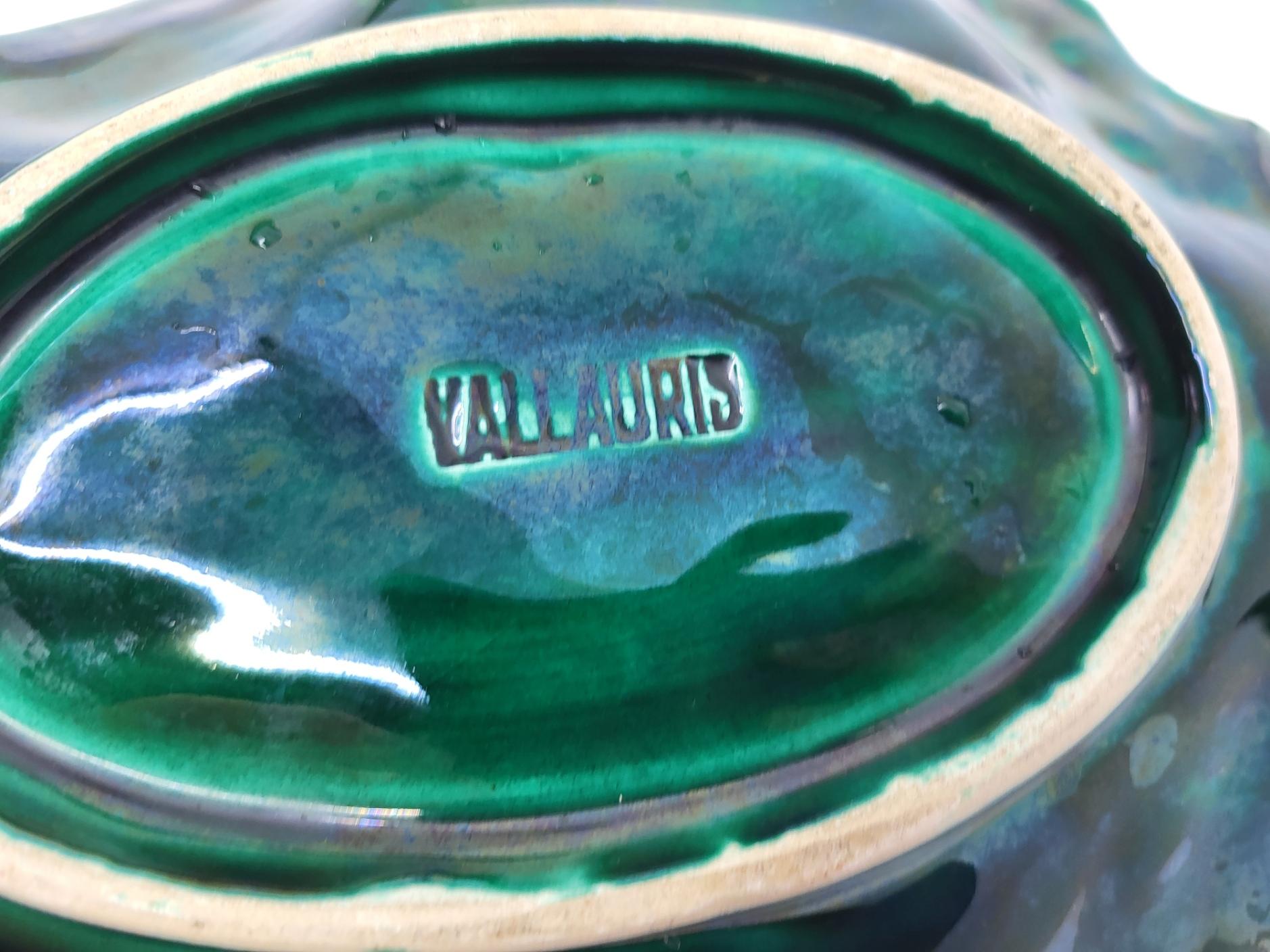 Coupe Vallauris en forme de feuille Verte & Jaune Costa Azul Francia 1970 Cerámico en venta