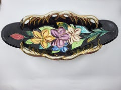 Vallauris Hand-Painted Ceramic Vide Poche with Floral Motif, 1950