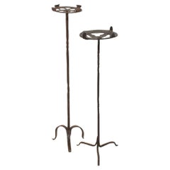 Paar spanische handgeschmiedete Eisen-Kerzenhalter aus dem 16.-17. Jahrhundert