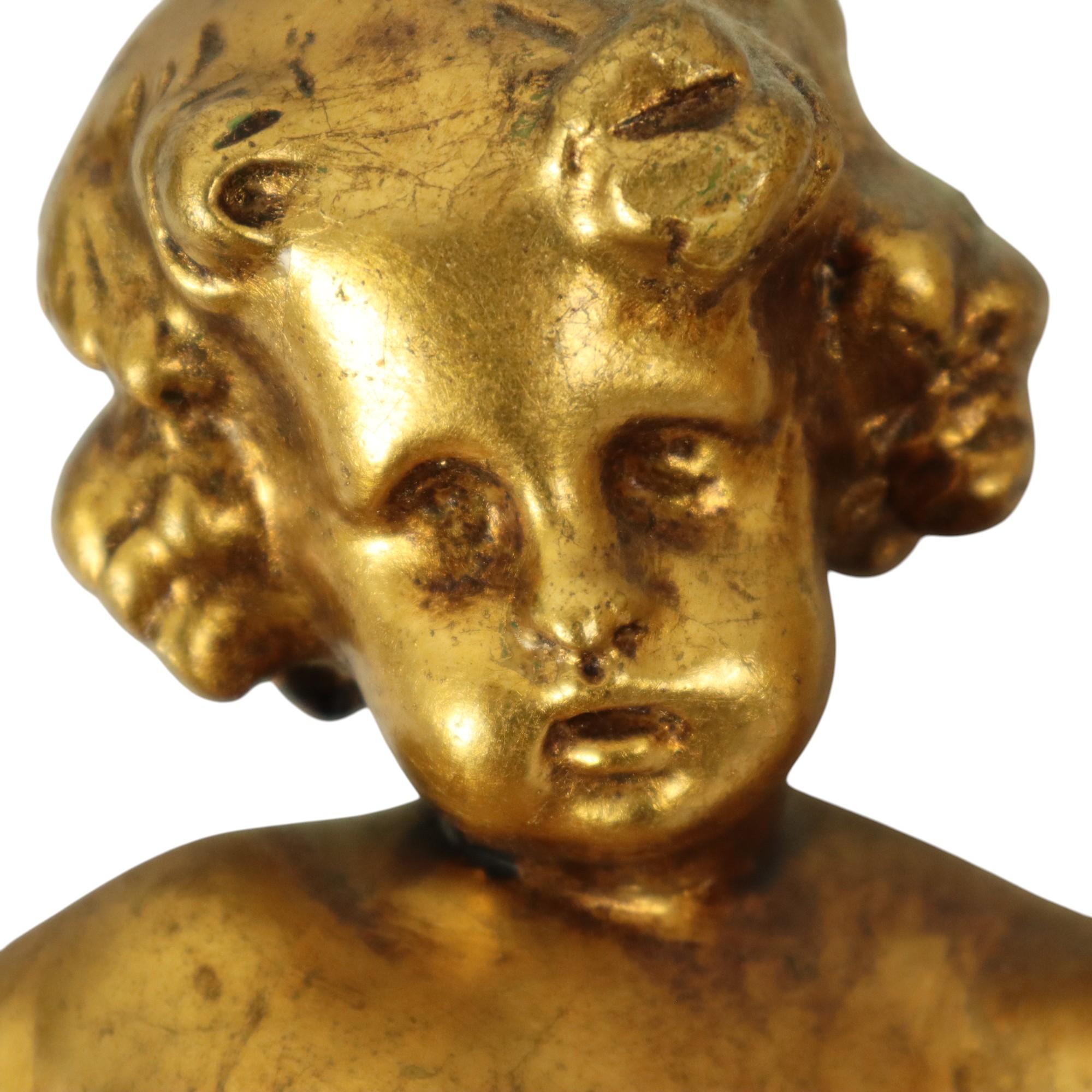 Paar Engel Putti Statuen Blattgold vergoldet Stuck 29cm im Angebot 3