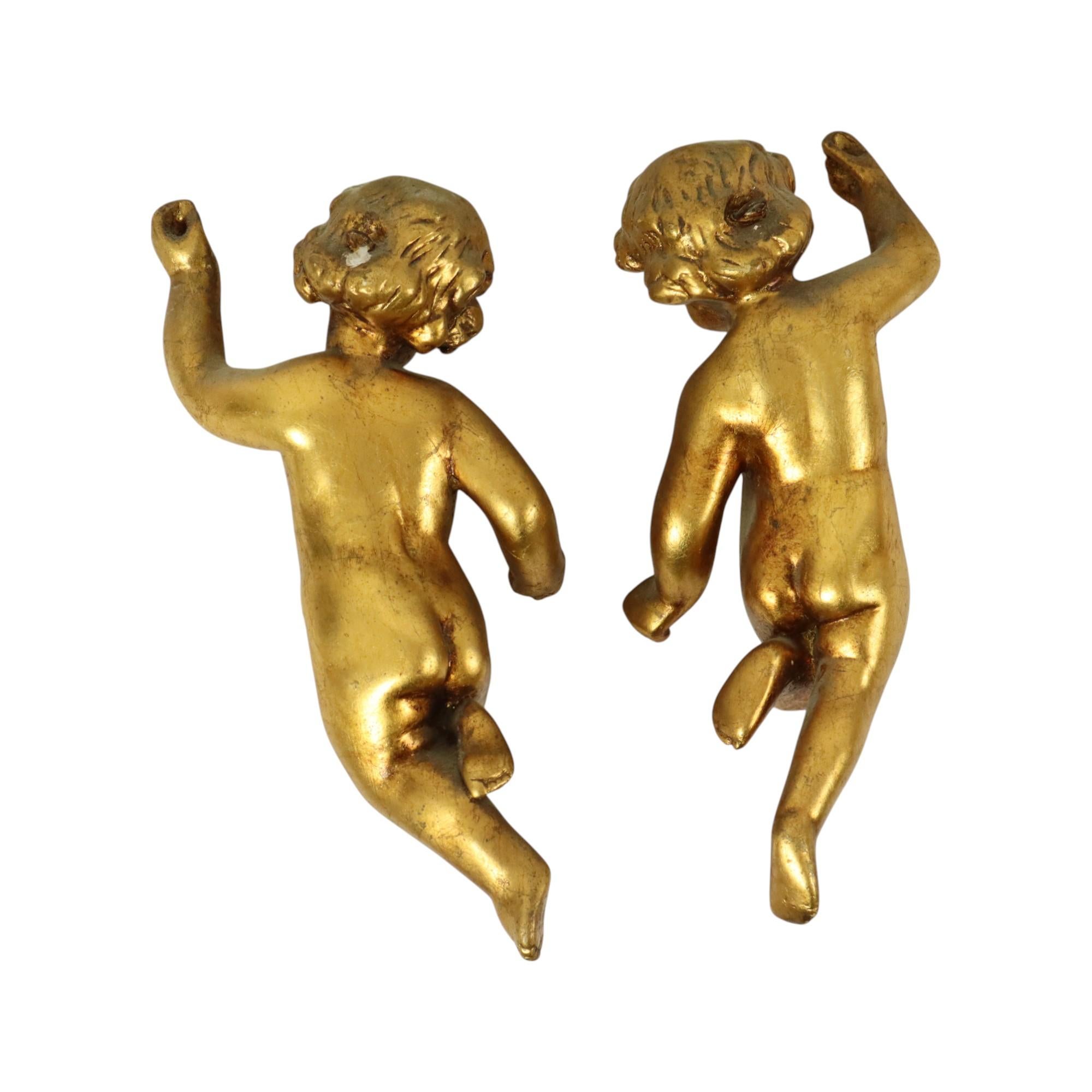 Paar Engel Putti Statuen Blattgold vergoldet Stuck 29cm im Angebot 6