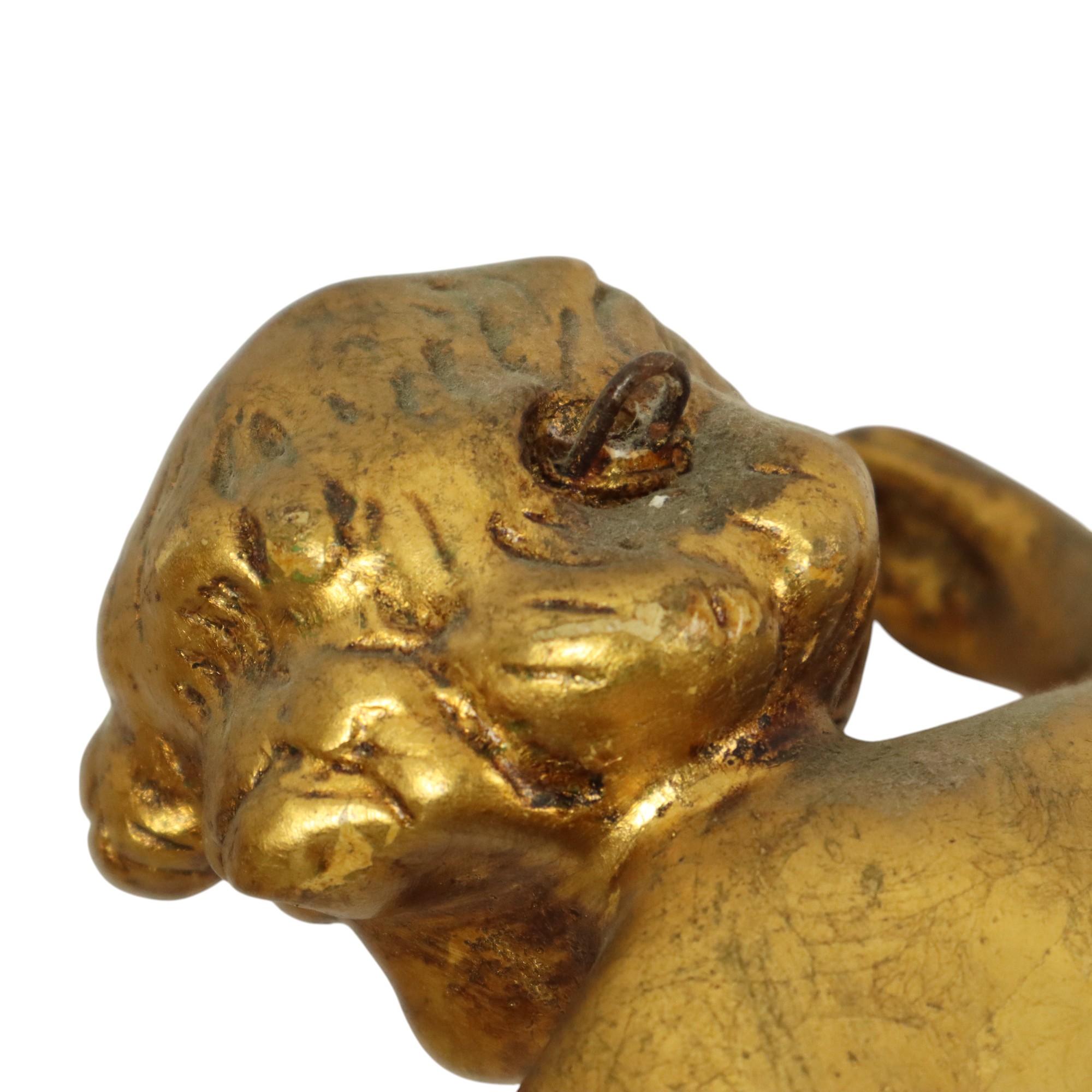 Paar Engel Putti Statuen Blattgold vergoldet Stuck 29cm im Angebot 7