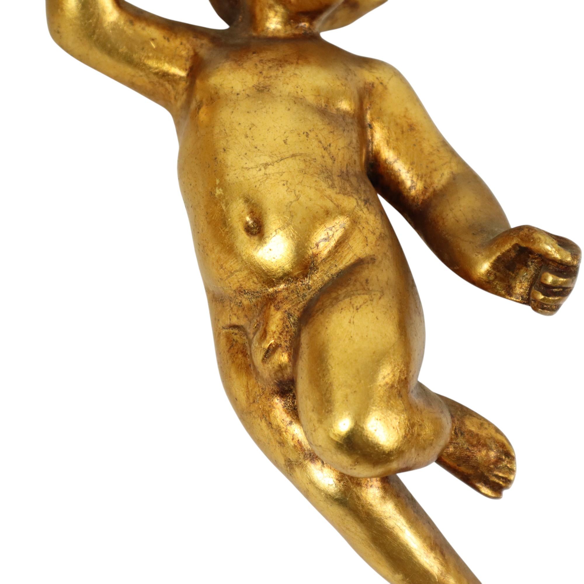 Paar Engel Putti Statuen Blattgold vergoldet Stuck 29cm (Gips) im Angebot
