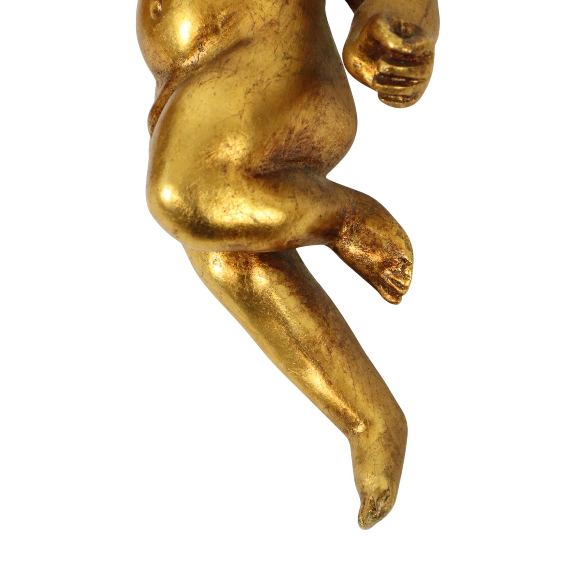 Paar Engel Putti Statuen Blattgold vergoldet Stuck 29cm im Angebot 1