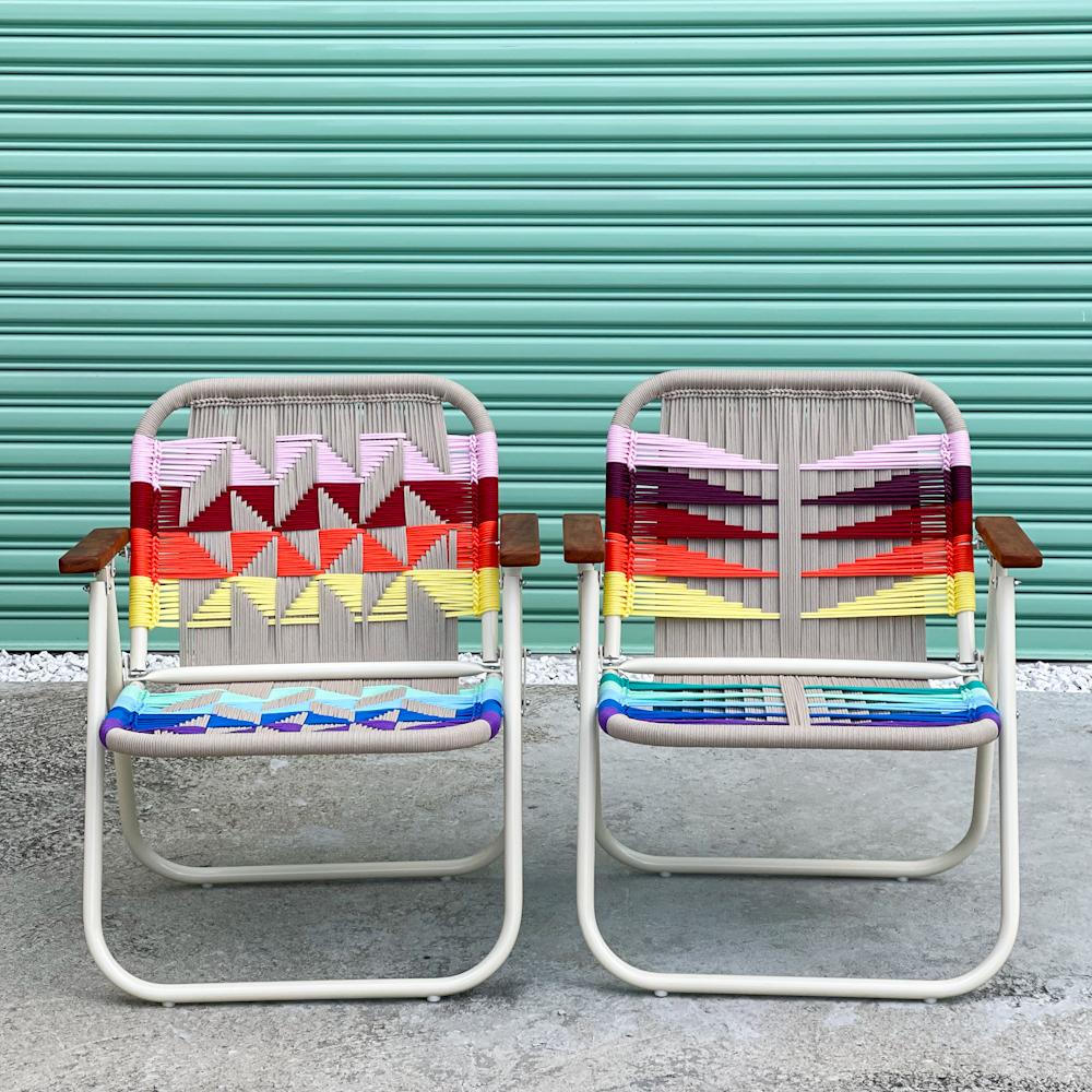 - Trama 5 and 10 - main color: sand - secondary colors: colorful
- structure color: duna

beach chair, country chair, garden chair, lawn chair, camping chair, folding chair, stylish chair, funky chair, armchair

DENGÔ -
A handmade work, which takes