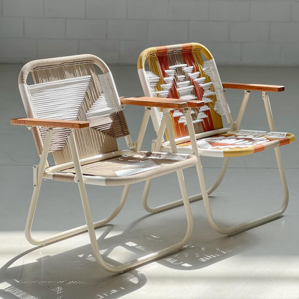 - Trama Classic 1 and Tapeta - main color: sand and white - secondary colors: sepia, white, mustard, ocher, champagne.
- structure color: duna

beach chair, country chair, garden chair, lawn chair, camping chair, folding chair, stylish chair, funky