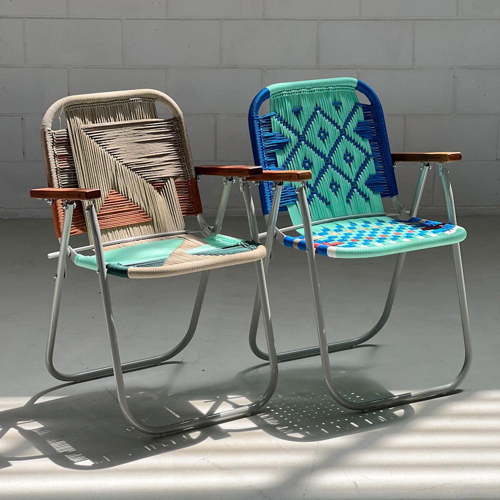 Beaded Couple beach chair high Japú Trama Classic and 4 - Outdoor area - Dengô Brasil For Sale