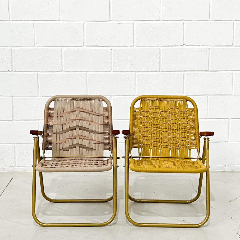 - Trama 6 and Orla - main color: sand and mustard - secundary color: champagne, sepia.
- structure color: dourado solar.

beach chair, country chair, garden chair, lawn chair, camping chair, folding chair, stylish chair, funky chair

DENGÔ -
A