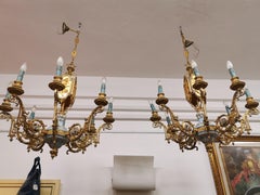 Couple Classic Chandelier 8 Lights in Bronze and Porcelain