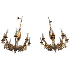 Couple Classic Chandelier 8 Lights in Bronze and Porcelain