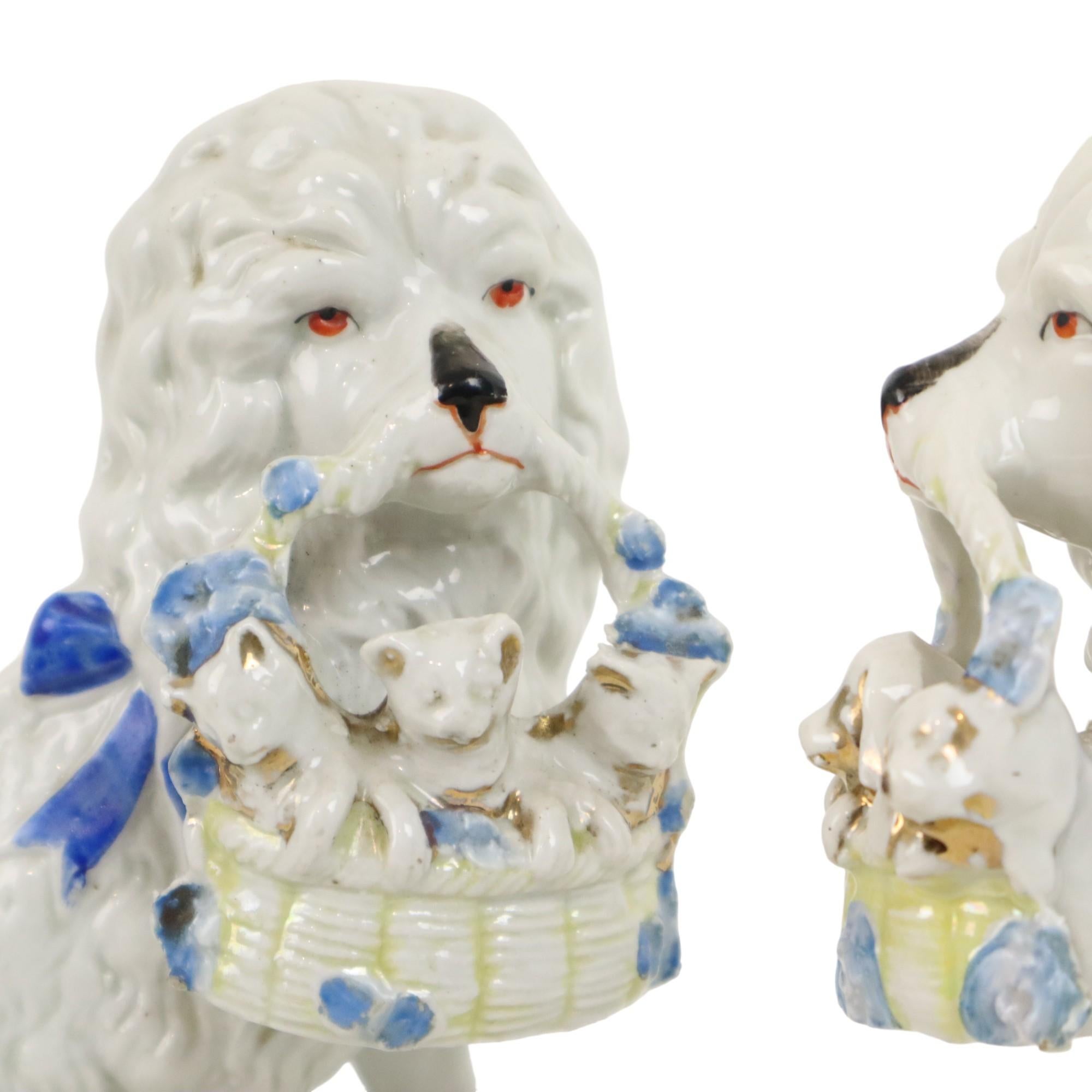 Couple Dogs Poodle Statues Porcelain 19th Century Art Nouveau Germany For Sale 3