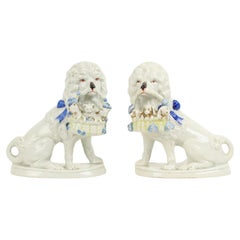 Couple Dogs Poodle Statues Porcelain 19th Century Art Nouveau Germany