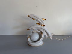 Couple Dolphin Design Porcelain Signed by Artist Table Lamp, 1960s, Italy
