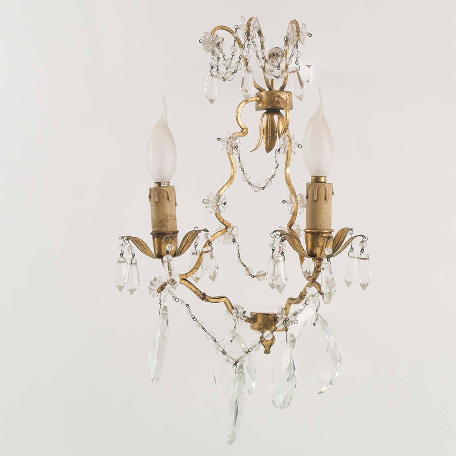 Gilt Pair Early 20th Century Maria Teresa Sconce Swarovsky Beaded from Wien For Sale