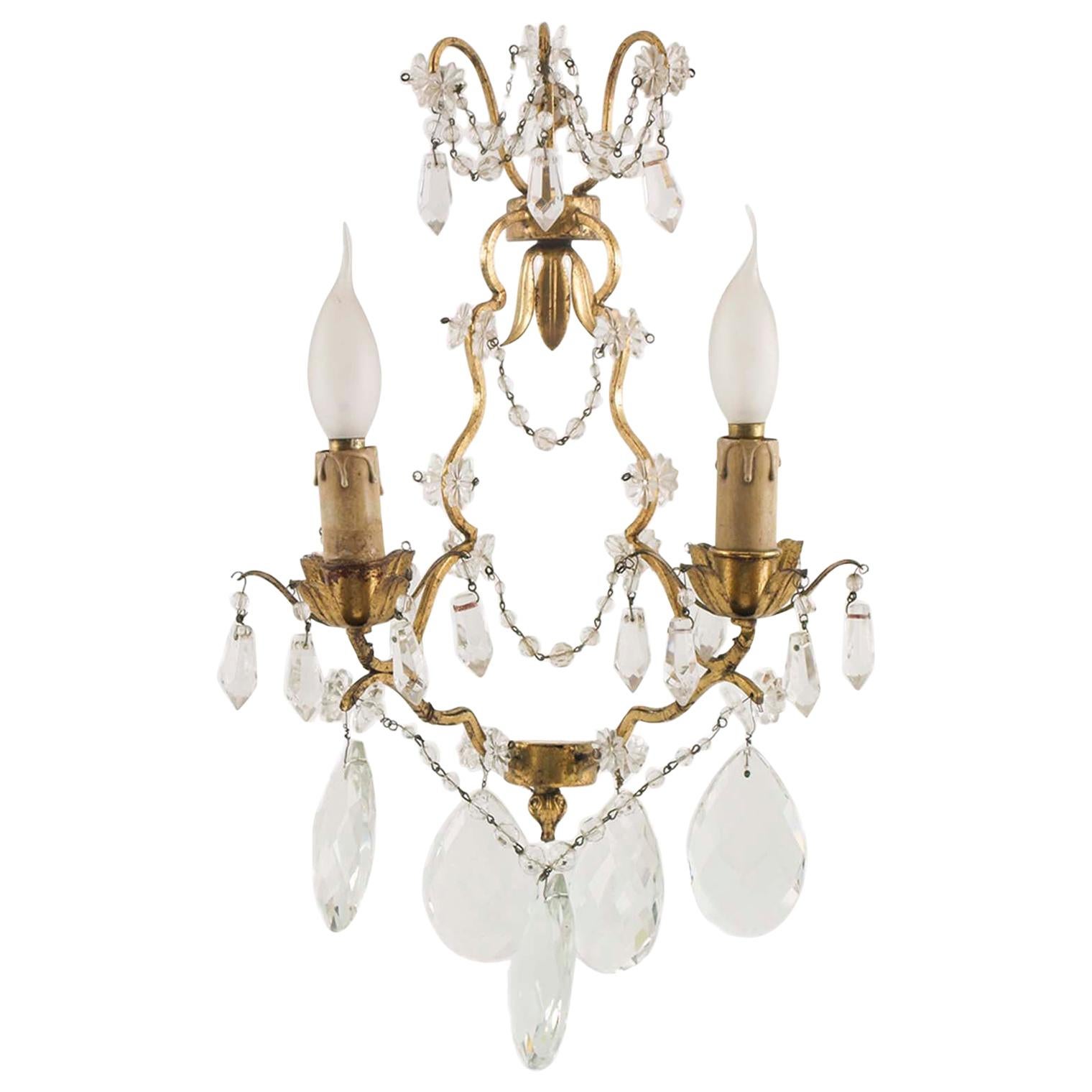 Pair Early 20th Century Maria Teresa Sconce Swarovsky Beaded from Wien For Sale