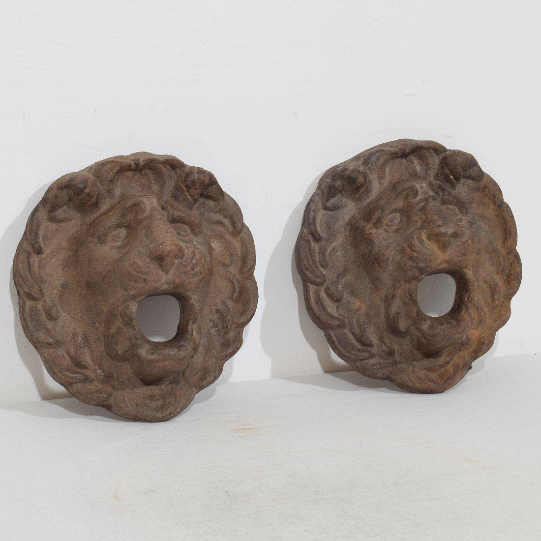 French Provincial Couple French, 19th Century Cast Iron Lion Fountain Heads