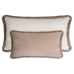 Couple Happy Pillow Beige and White Velvet with Fringes