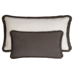 Couple Happy Pillow Carbon and White Velvet with Fringes