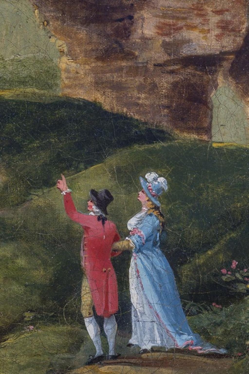 Couple in Romantic Landscape, Oil on Canvas by Joseph Farington For Sale 1