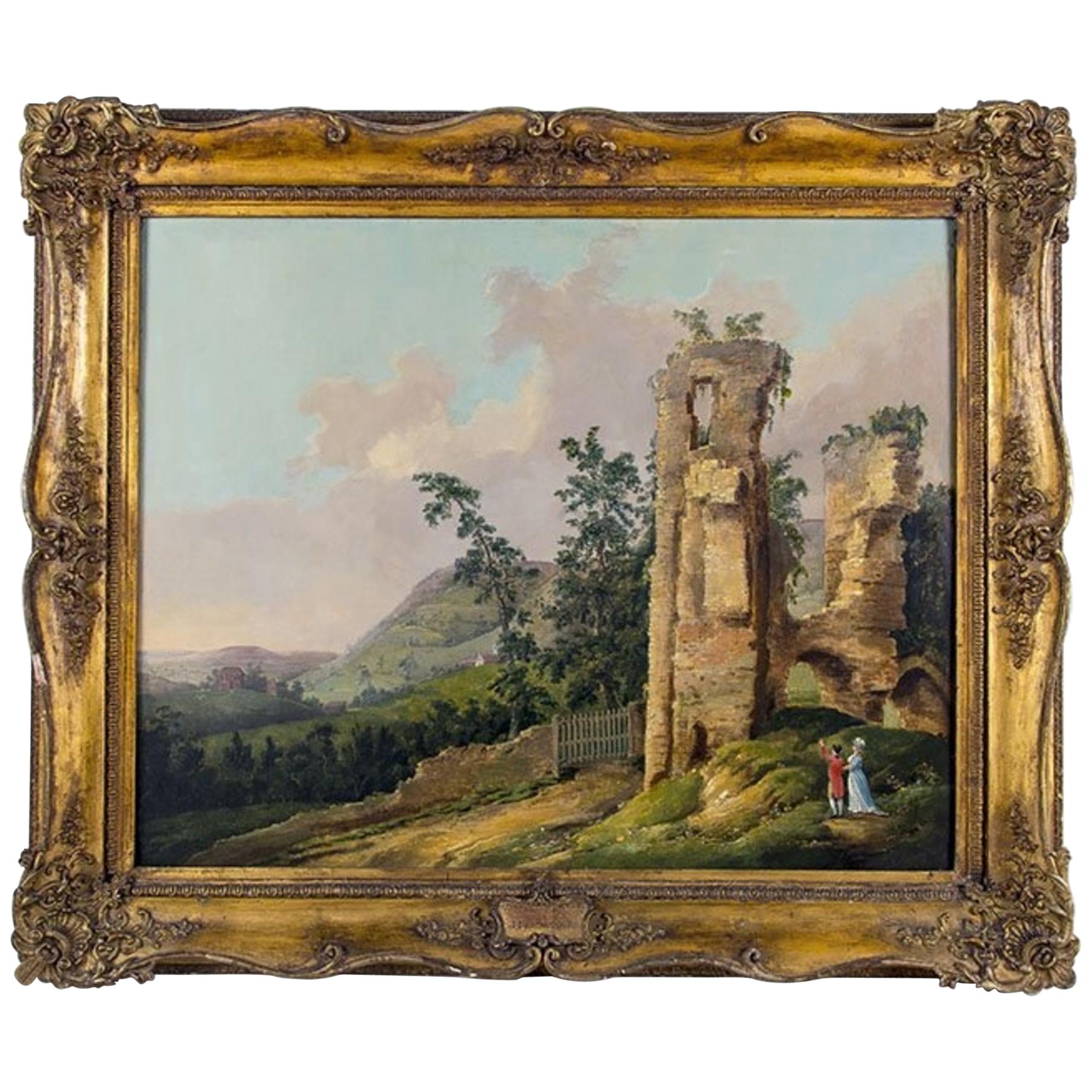 Couple in Romantic Landscape, Oil on Canvas by Joseph Farington For Sale