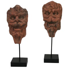 Couple of 17th-18th Century Italian Terracotta Mascarons / Head Ornaments