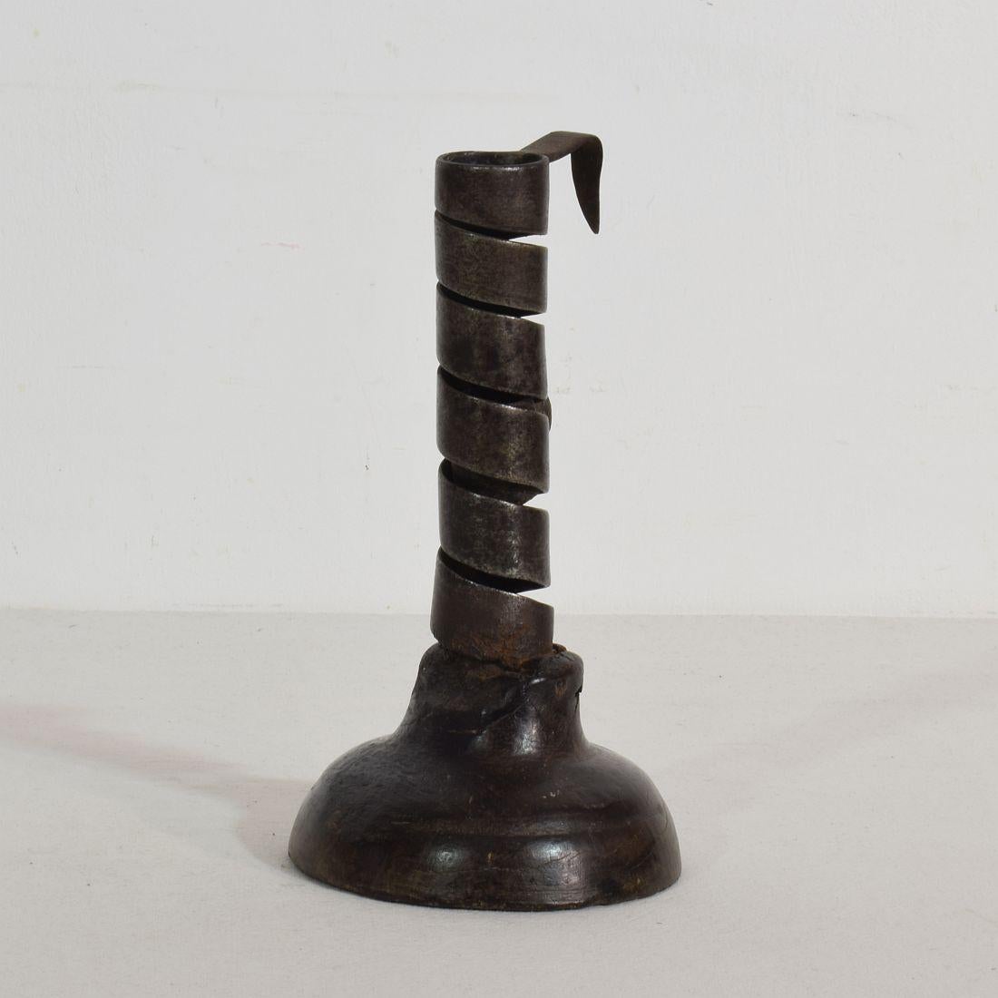 18th Century and Earlier Couple of 18th Century Adjustable Spiral Candlesticks, Rat De Cave