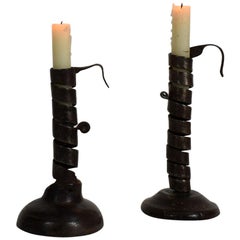 Couple of 18th Century Adjustable Spiral Candlesticks, Rat De Cave