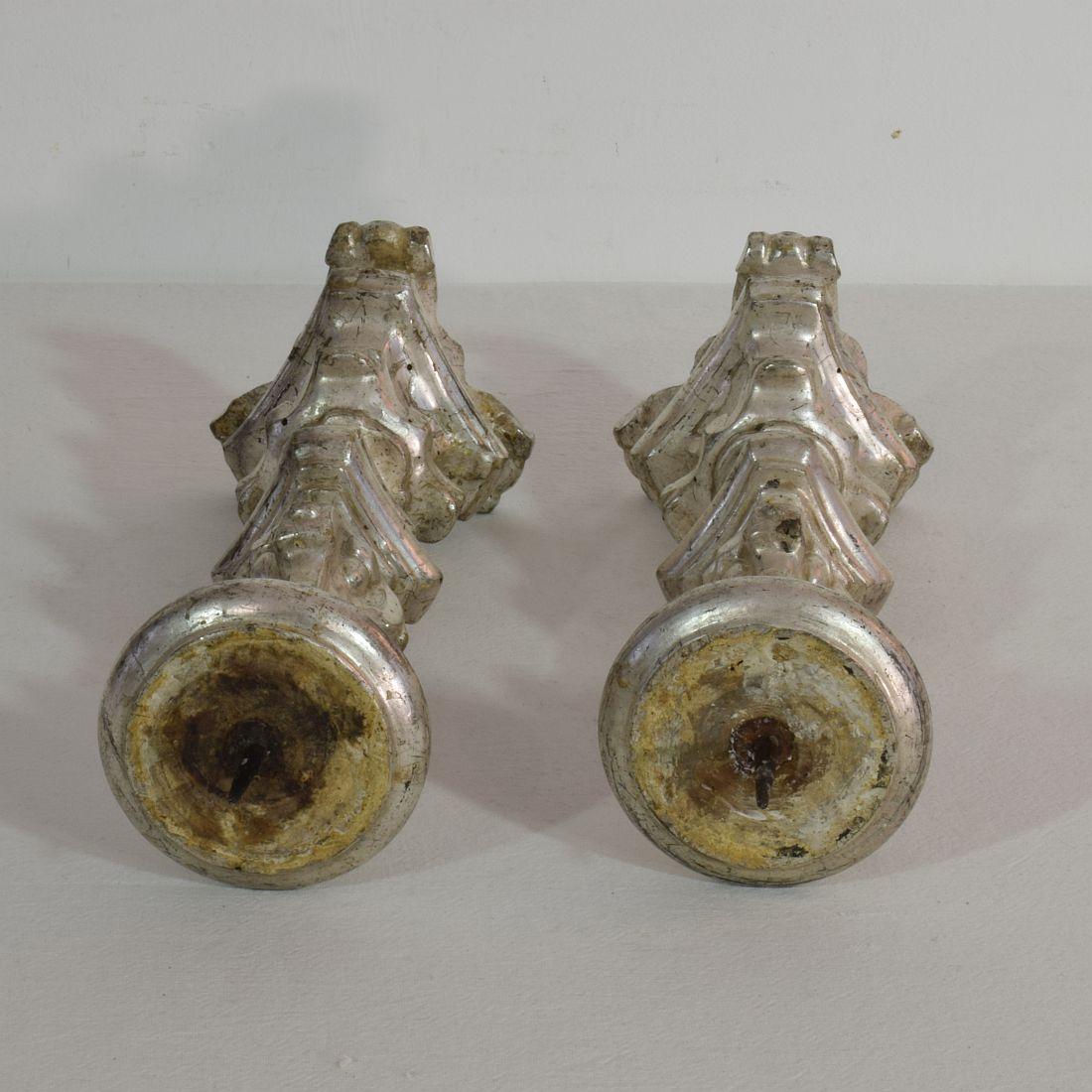 Couple of 18th Century Italian Baroque Silvered Candlesticks 11