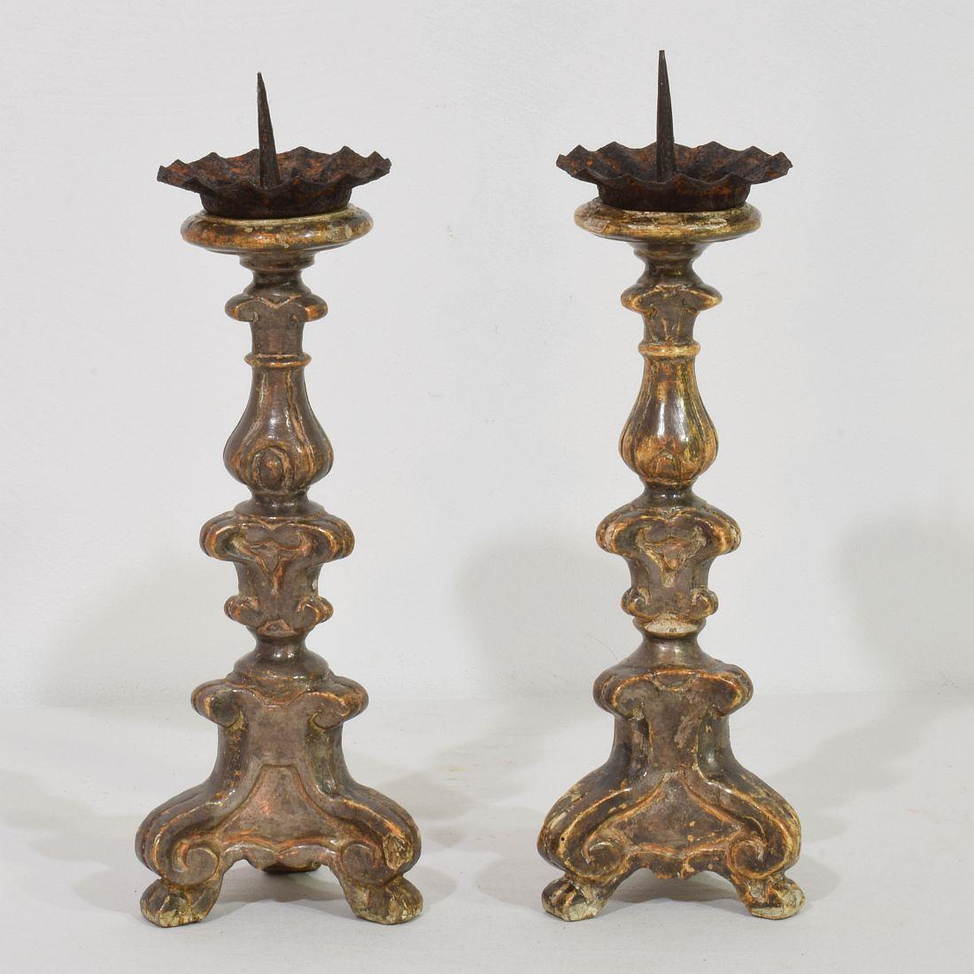 Couple of 18th Century Italian Baroque Silvered Candlesticks In Good Condition In Buisson, FR
