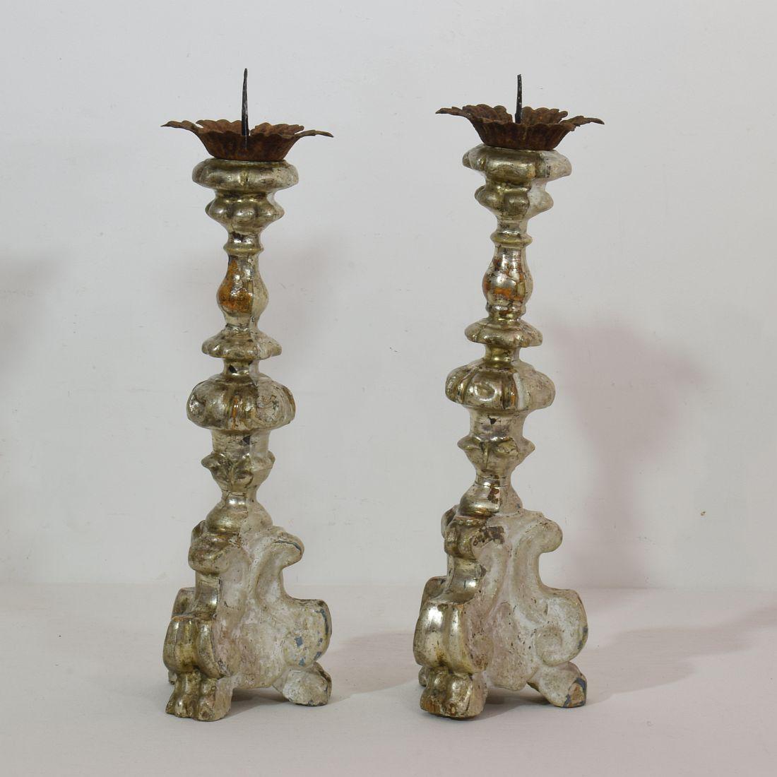 Couple of 18th Century Italian Baroque Silvered Candlesticks 2