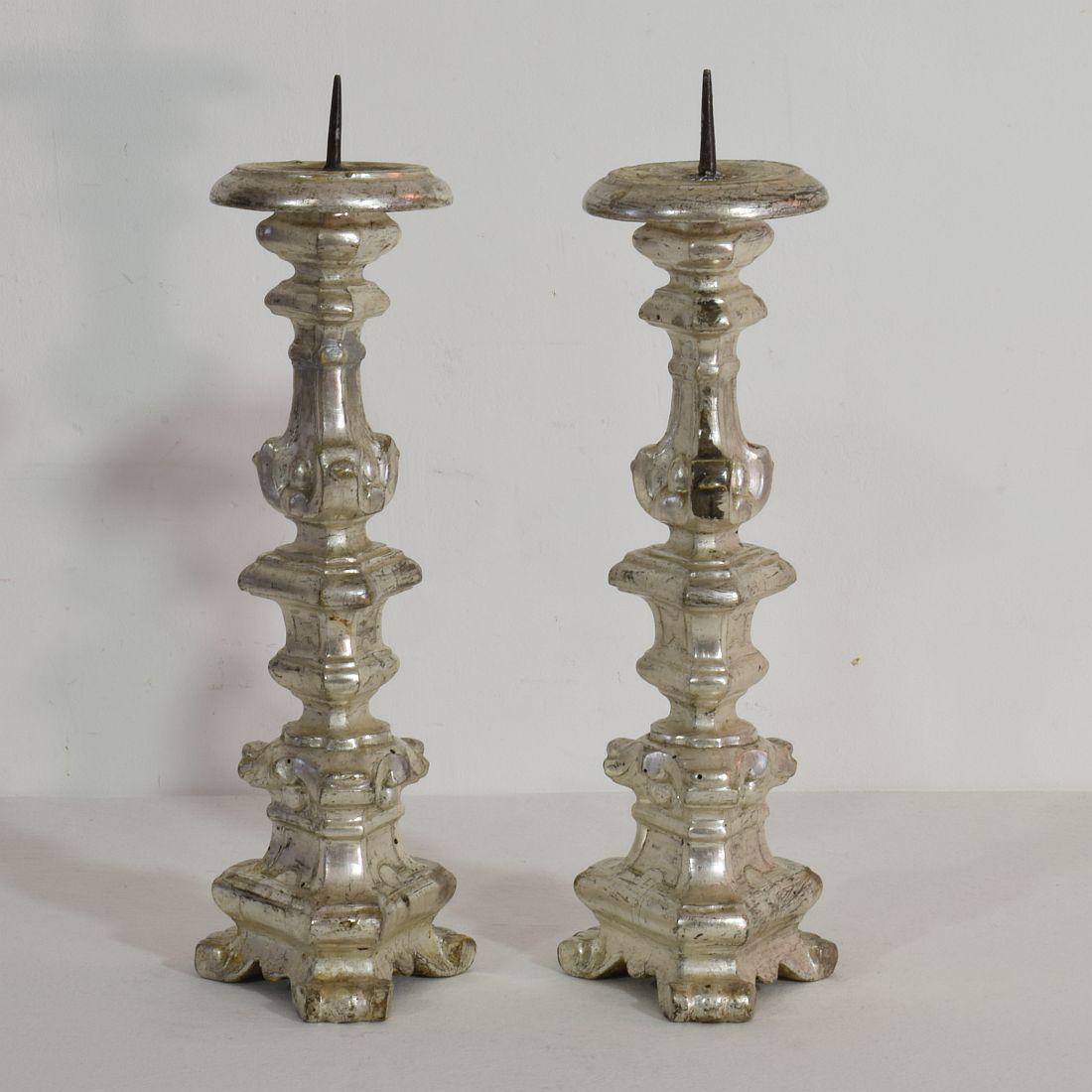 Couple of 18th Century Italian Baroque Silvered Candlesticks 2